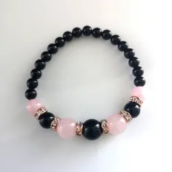 Guličkový náramok - ónyx -ruženín - zirkón