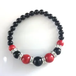 Guličkový náramok - ónyx -korál - zirkón